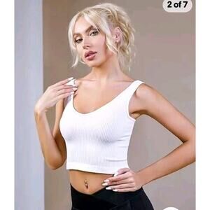 Lemonsky 3pk Seamless Ribbed Crop Top, Light Green, White, BlK New With Box MED